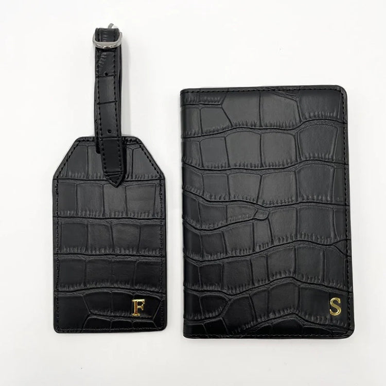 Passport Holder & Luggage Tag Set - Crocodile Leather